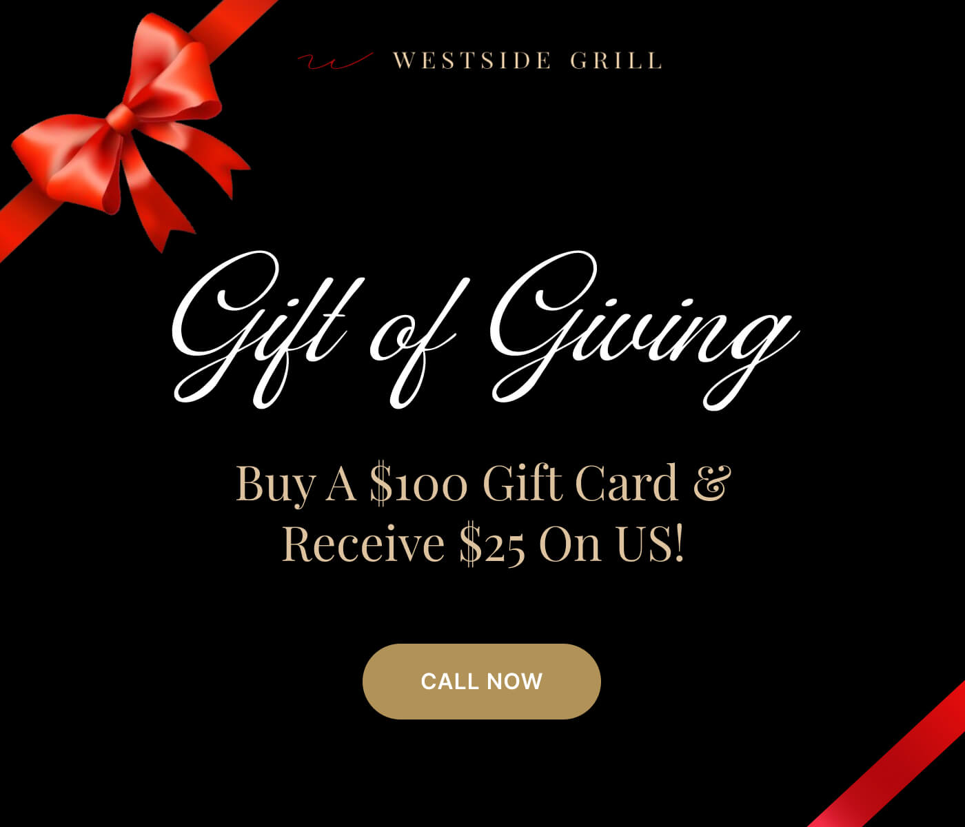 Gift of Giving. Buy a $100 gift card & receive $25 on us!